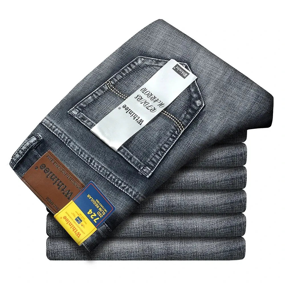 2026 New Business Men's Jeans Casual Straight Stretch Fashion Classic Blue Black Work Denim Pant Trousers Male  Clothing