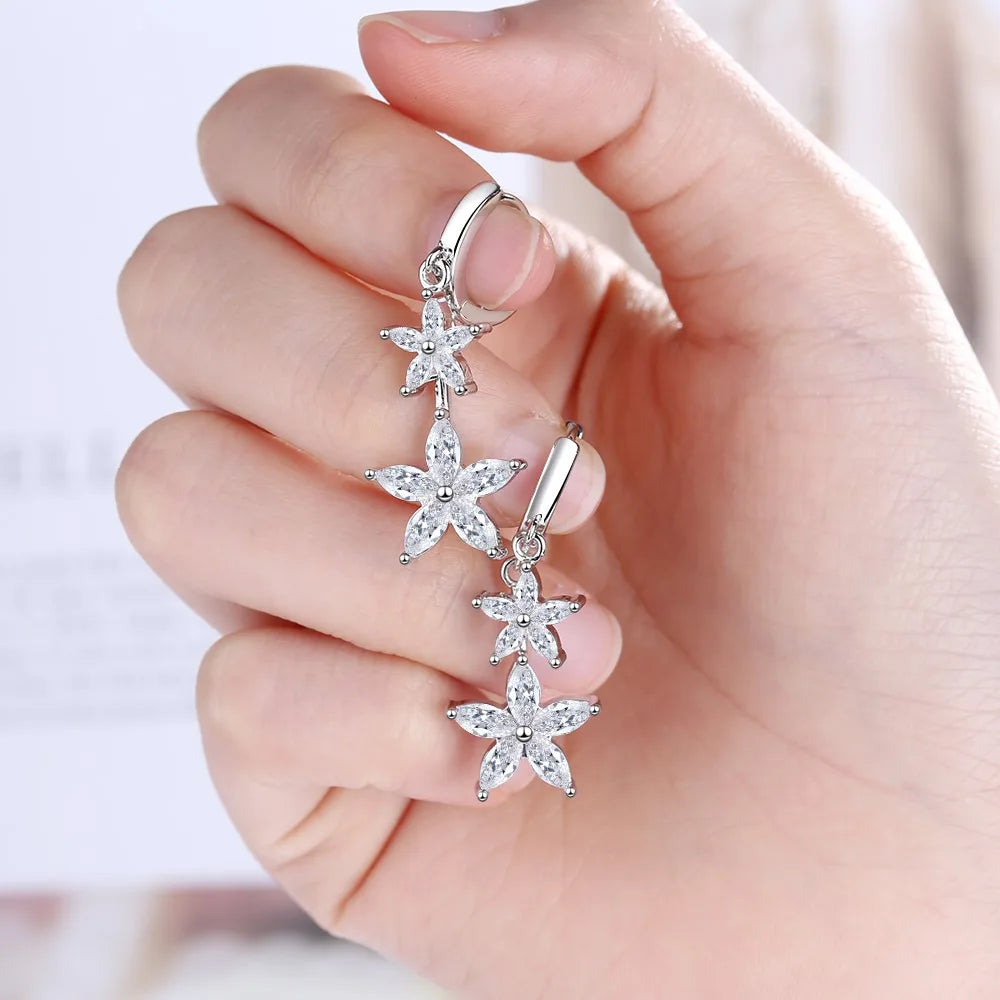 Fashion Tassel Flower Charm Stud Earring For Women Stamp 925 Sterling Silver Girls Wedding Party New Jewelry