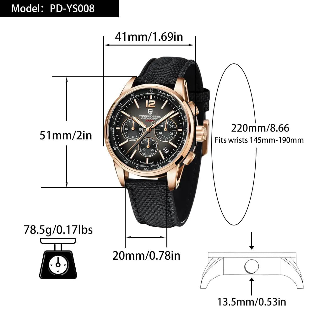 PAGANI DESIGN New Mens Watch 41mm Chronograph 100M Waterproof Wristwatch Top Brand VK63 Quartz Watches for Men Gift Reloj Hombre