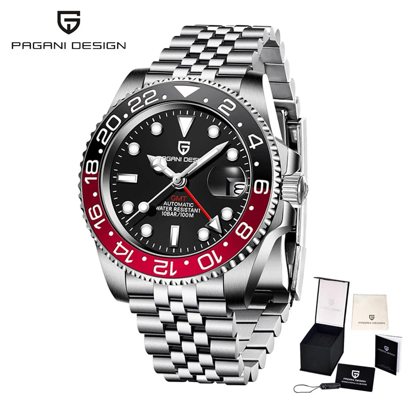 New PAGANI DESIGN GMT Watch Men's Luxury Sapphire Automatic Mechanical Watch 40MM Stainless Steel Waterproof Gift Box Watch