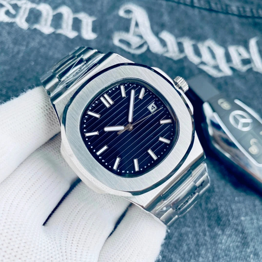 Customized Logo/Name Premium Luxury Men Automatic Mechanical Watches Special Bezel Shape Luminous Dial Stainless Steel Strap