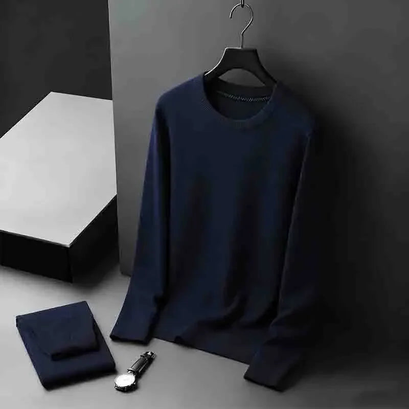 Men's Casual Crew Neck Knitwear Lightweight Long Sleeve Solid Color Pullover for All Seasons