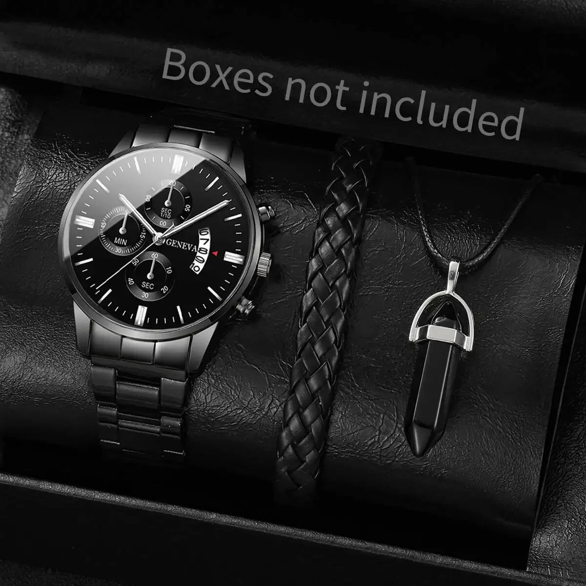 Surprise Mystery Watch Blind Box-3PCS/Set Fashion Men's Calendar Quartz Watches Jewelry Set Reloj Hombre（Without Box）