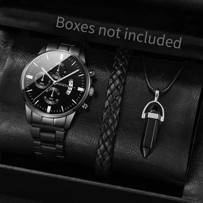 Surprise Mystery Watch Blind Box-3PCS/Set Fashion Men's Calendar Quartz Watches Jewelry Set Reloj Hombre（Without Box）