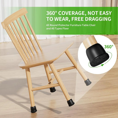 8pcs Black Round Chair Leg Protectors Anti-Slip Silicone Foot Covers for Hardwood Floors Furniture Feet Pads to Prevent Scratche