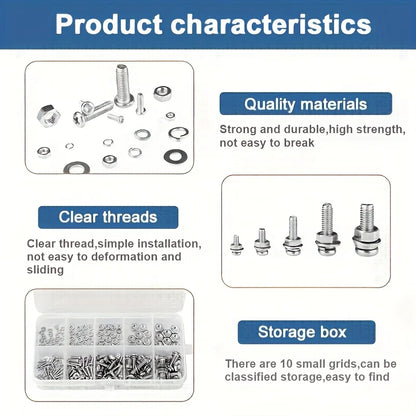 Hex Nuts and Bolt Set - 320 pieces/120 pieces, durable M2 - M5 metric size, universal hardware kit for DIY projects and repairs