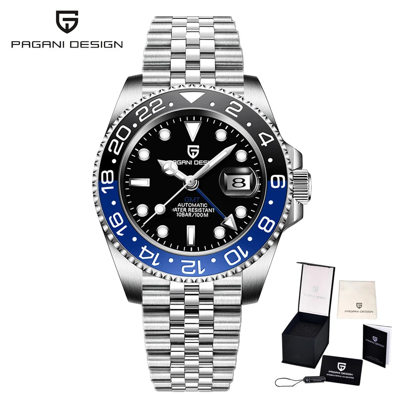 New PAGANI DESIGN GMT Watch Men's Luxury Sapphire Automatic Mechanical Watch 40MM Stainless Steel Waterproof Gift Box Watch
