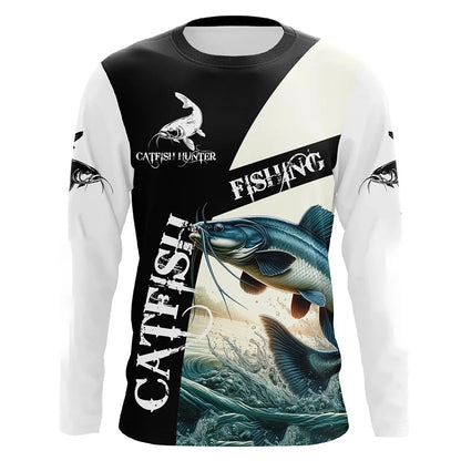 Fashionable Bass Pattern Crew Neck Long Sleeve T-Shirt Trendy Print Casual Top for Men and Women
