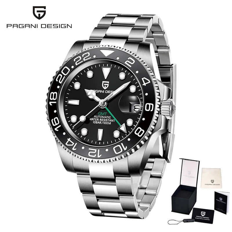 New PAGANI DESIGN GMT Watch Men's Luxury Sapphire Automatic Mechanical Watch 40MM Stainless Steel Waterproof Gift Box Watch