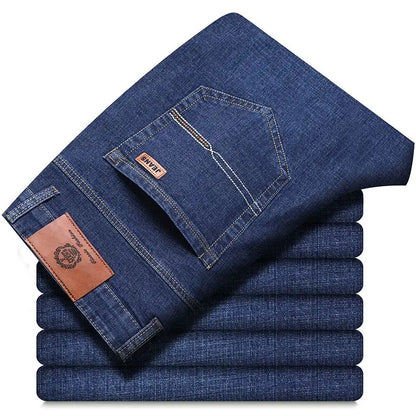 2026 New Business Men's Jeans Casual Straight Stretch Fashion Classic Blue Black Work Denim Pant Trousers Male  Clothing