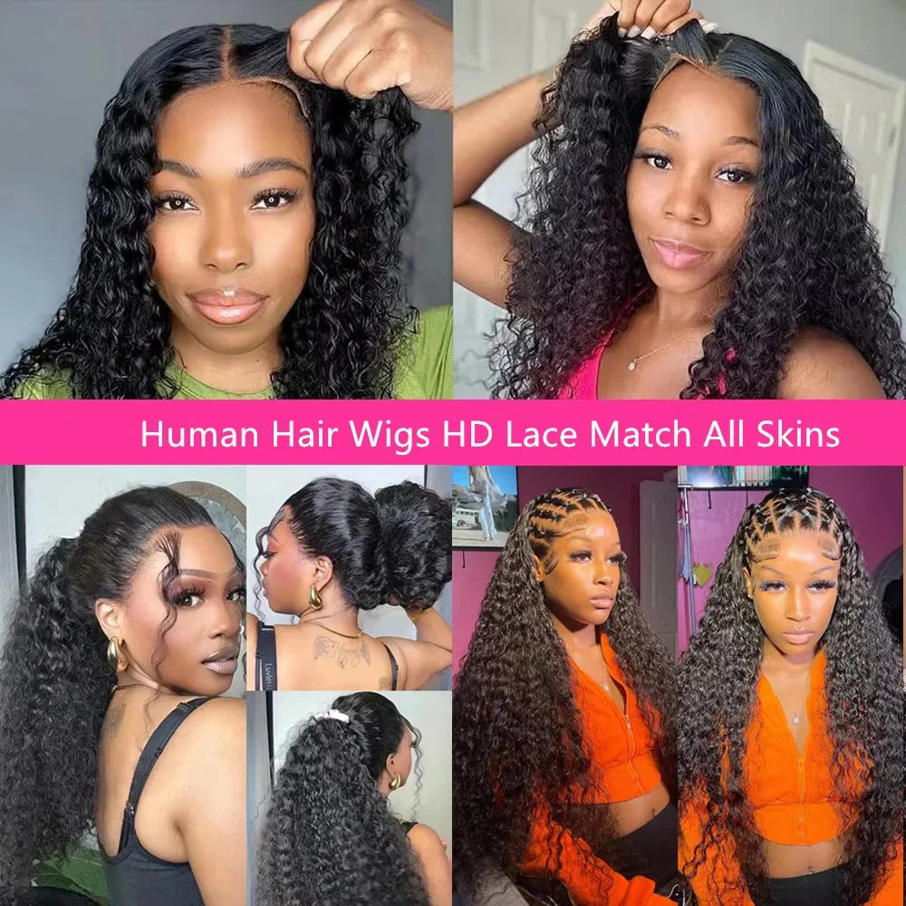 360 Invisible Strap Full Lace Curly Glueless Wigs Human Hair 4x4 5x5 Ready Wear and Go Deep Water Wave 13x4 13x6 HD Frontal Wigs