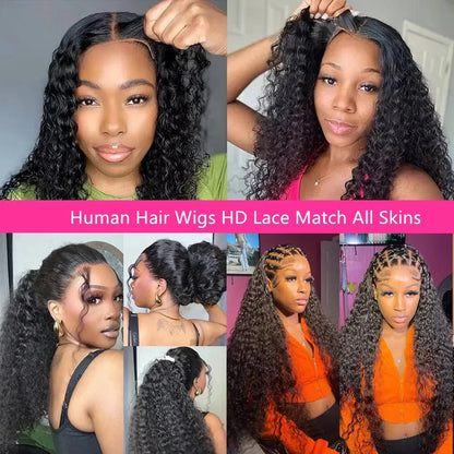 360 Invisible Strap Full Lace Curly Glueless Wigs Human Hair 4x4 5x5 Ready Wear and Go Deep Water Wave 13x4 13x6 HD Frontal Wigs