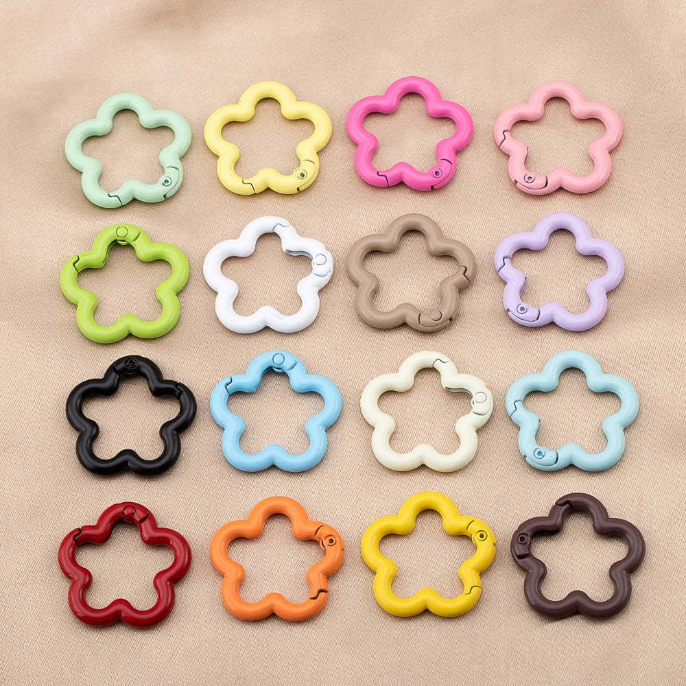 5/10pcs Colorful Flower-shaped Alloy Carabiner Rings Keychain Clip Spring Hook Hanging Buckle For DIY Jewelry Making Accessories