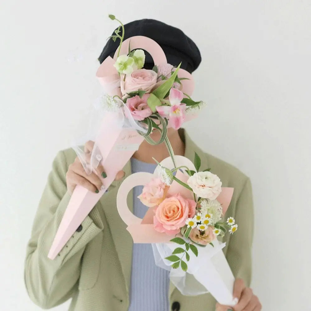 10pcs Romantic Heart Single Flower Box DIY Paper Bouquet Packaging Box Portable Rose Wrapping Gift Box Wedding Birthday Party