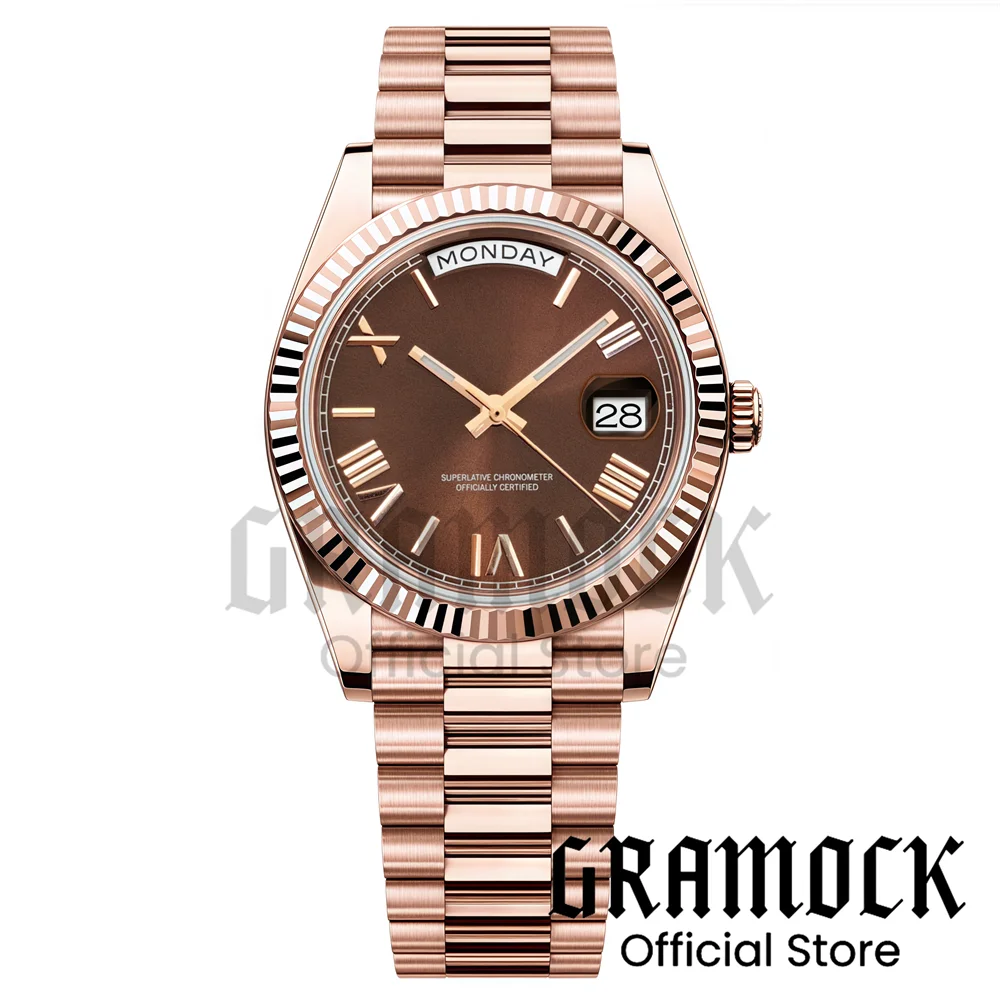 Custom Logo Clock Men's Luxury Rose Gold Mechanical Wristwatch Week Date Calendar MIYOTA 8285 Movement Waterproof Watch For Men