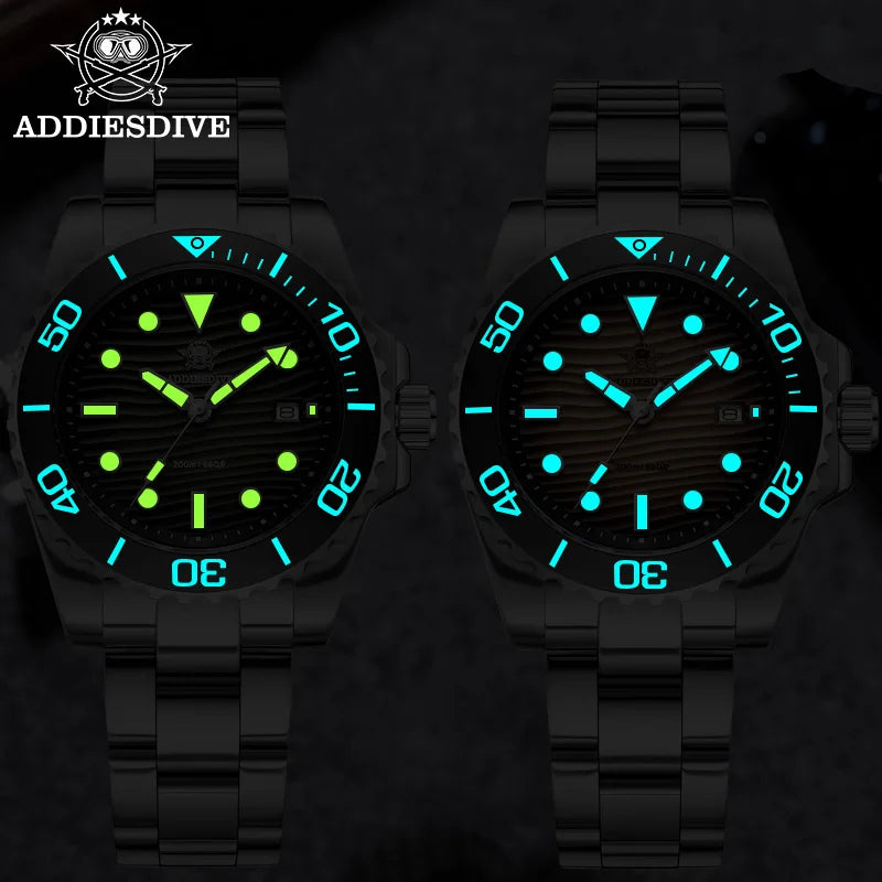 ADDIESDIVE Men's 2115 Quartz Watch Sand Dial 200M Waterproof Wristwatch 41mm Stainless Steel BGW9 Luminous Dive Watches Gift Box