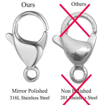 20/30/40 316L Stainless Steel Lobster Clasps Wholesale Mirror Polished 9-19mm 18k Gold Vacuum Plated Diy Jewelry Making Findings
