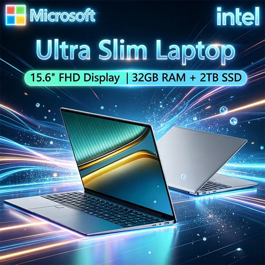 Durable 15.6 Inch Laptop Intel N95 Win11 32GB DDR4 2TB SSD Portable Gaming Office Notebook PC