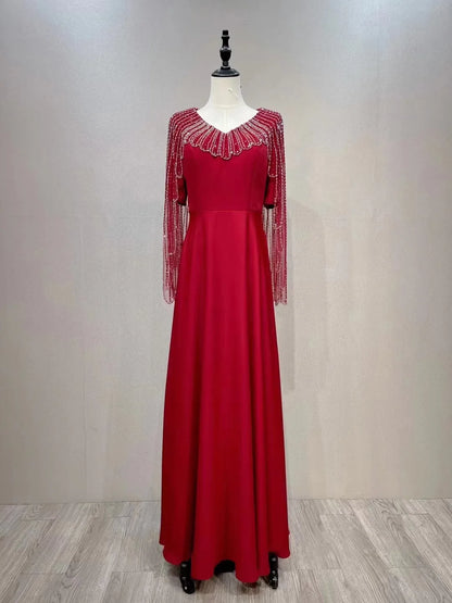 Light luxury high-end temperament dinner party nail bead wedding mother dress evening gown