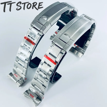20mm Width 904L Solid Stainless Steel Watch Band Brushed Polished Oyster Bracelet Folding Buckle Glide Lock Clasp