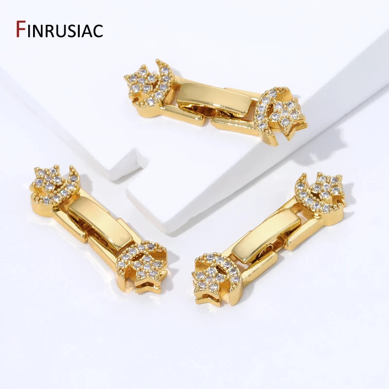 18K Gold Plated Brass Pearl Clasp Connector,Clasps For Bracelet,Zircon Fasteners Lock Clasps For DIY Jewelry Making Supplies