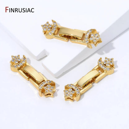 18K Gold Plated Brass Pearl Clasp Connector,Clasps For Bracelet,Zircon Fasteners Lock Clasps For DIY Jewelry Making Supplies