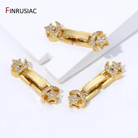18K Gold Plated Brass Pearl Clasp Connector,Clasps For Bracelet,Zircon Fasteners Lock Clasps For DIY Jewelry Making Supplies