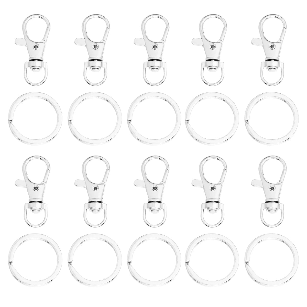 10Sets Alloy Swivel Lobster Clasp Hooks With Split Key Ring Snap Hooks For DIY Keychain Bag Hang Doll Jewelry Making Accessories