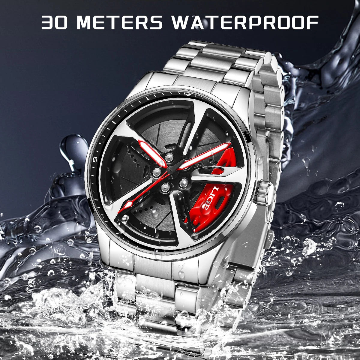 LIGE Unique Creative Quartz Man Watch Steel Band Casual Sports Waterproof Luminous Rotating Wheel Dial Watches for Men Gifts Box