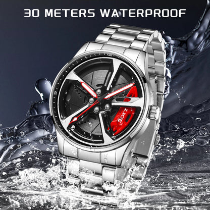 LIGE Unique Creative Quartz Man Watch Steel Band Casual Sports Waterproof Luminous Rotating Wheel Dial Watches for Men Gifts Box