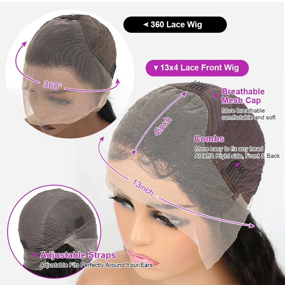 250 Density Black Yaki Straight Human Hair Wigs 13x6 HD Lace Frontal Kinky Straight Wig 7×5 Glueless Brazilian 360 Full Lace