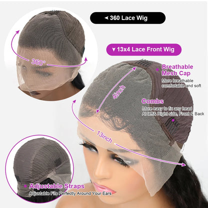 250 Density Black Yaki Straight Human Hair Wigs 13x6 HD Lace Frontal Kinky Straight Wig 7×5 Glueless Brazilian 360 Full Lace