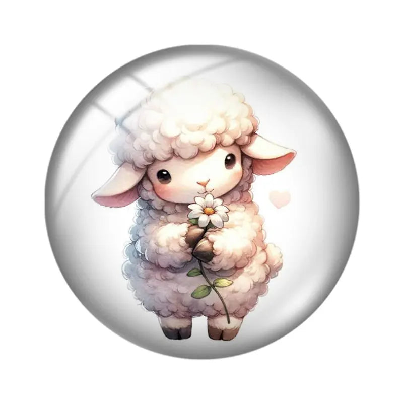 Watercolor Cute Sheep 10pcs mix18mm/20mm/25mm Round photo glass cabochon demo flat back Making findings