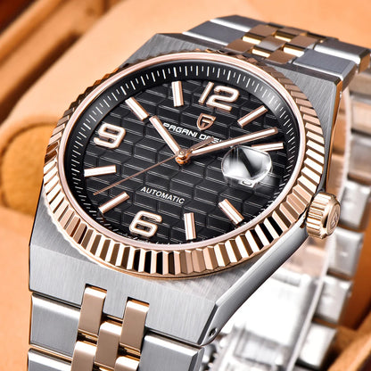 PAGANI DESIGN Business Men's Mechanical Automatic Watch Stainless Steel Waterproof Honeycomb Dial Luminous Gift Men's Watch+Box