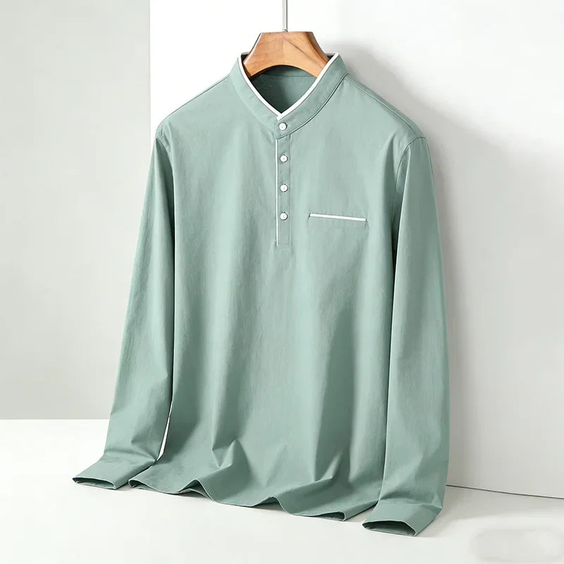 Men's Mandarin Collar Long Sleeve Shirt Regular Fit Casual Soft Breathable Fashion Trendy Daily Business Casual Top for Men