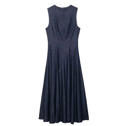 New slim fit fashion retro denim Midi dress