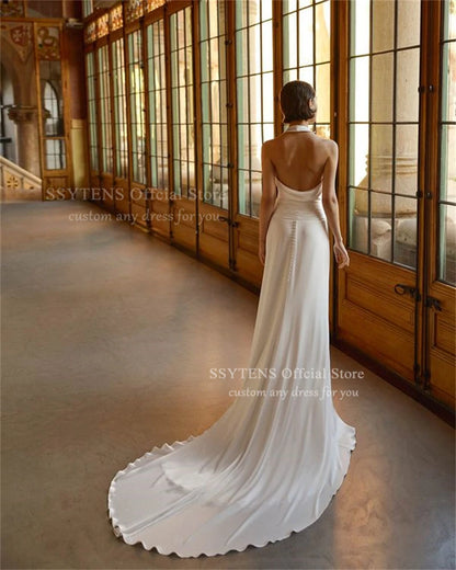 SSYTENS Customized Mermaid White Wedding Dress Woman Sexy Backless Bridal Dress beach Halter Sleeveless Gown robe femme élégante