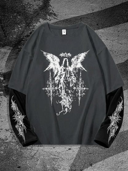 New men's long-sleeved T-shirt for Spring and Autumn 2025 casual roller skating 3D printed street men's wear