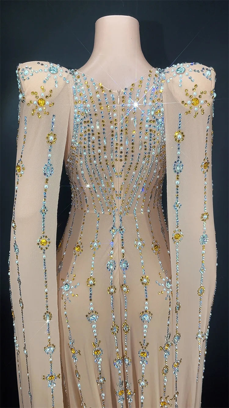 Glamour Party Dresses Said Dubai Luxury Crystal Long Cape Sleeves Evening Dress Arabic Women High-end Wedding Dress party Gown