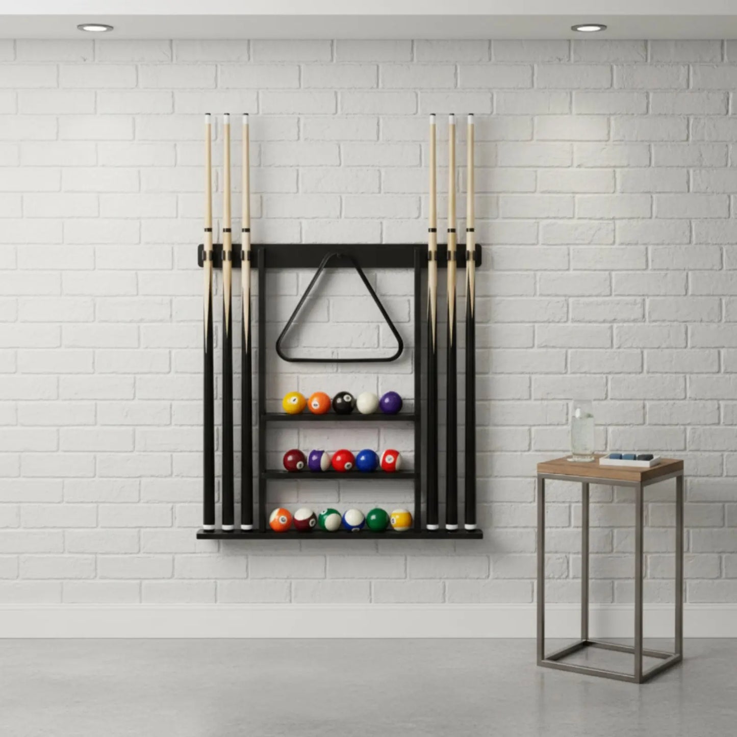 Billiard Cue Rack Black Finish Billiard Cue Stand Game Furniture Easy to Install Sports Storage Scratch Protection for Club Room