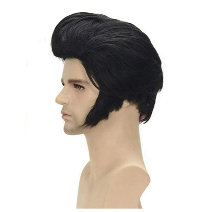 Hot selling spot Elvis wig glasses new male rock singer Elvis Cosplay wig Elvis black heat-resistant synthetic hair party wig ca