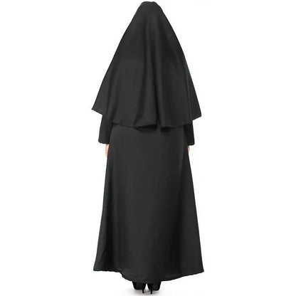 Cos Nun Sister Habit Costume Halloween Women Christian Missionary Catholic Cosplay Carnival Fantasia Fancy Dress Balck Long