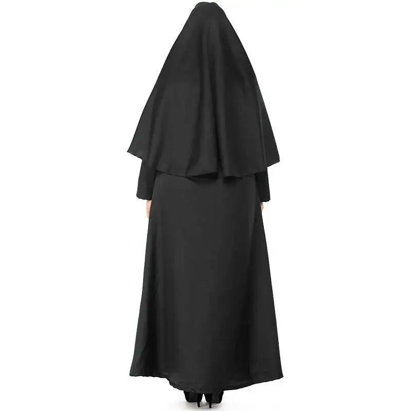 Cos Nun Sister Habit Costume Halloween Women Christian Missionary Catholic Cosplay Carnival Fantasia Fancy Dress Balck Long