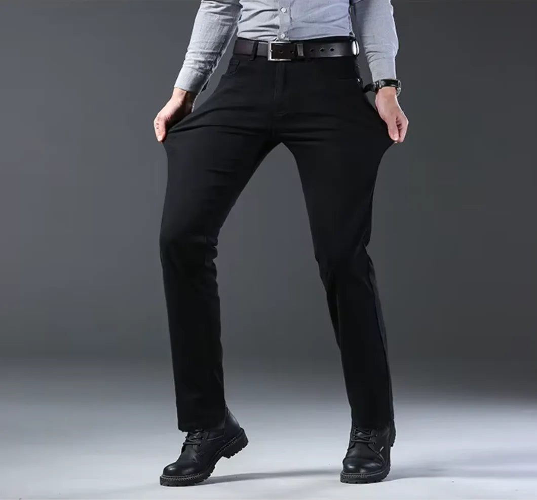 2026 New Business Men's Jeans Casual Straight Stretch Fashion Classic Blue Black Work Denim Pant Trousers Male  Clothing