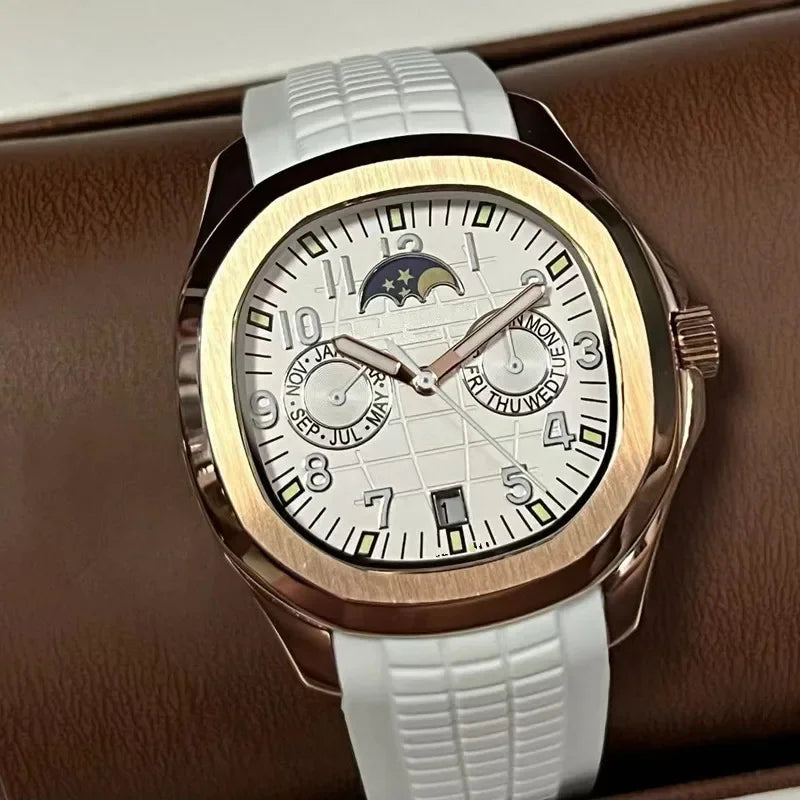 2026 new day and night non working luxury automatic mechanical watch stainless steel case rubber strap men's casual watch