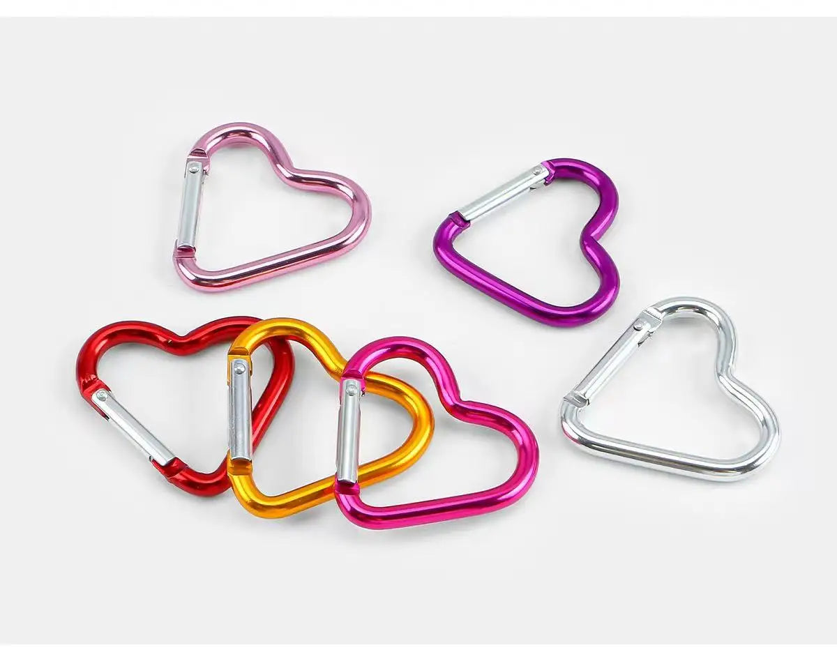 5pcs Aluminum Alloy Colorful Heart Spring Clasps  Carabiner Keychain Clips Hook Dog Chain Diy Jewelry Buckle Connector Supplies