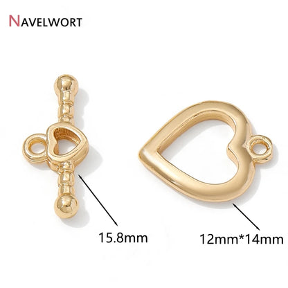 14K Gold Plated Brass Heart OT Clasps Toggle Clasps Hooks Connector,For Bracelet Necklace Making Accessories,Jewelry Materials