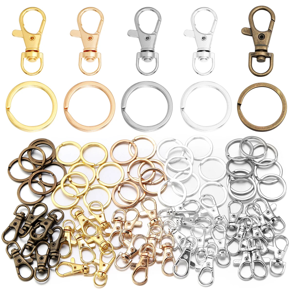 10Sets Alloy Swivel Lobster Clasp Hooks With Split Key Ring Snap Hooks For DIY Keychain Bag Hang Doll Jewelry Making Accessories