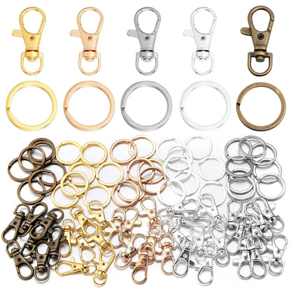 10Sets Alloy Swivel Lobster Clasp Hooks With Split Key Ring Snap Hooks For DIY Keychain Bag Hang Doll Jewelry Making Accessories