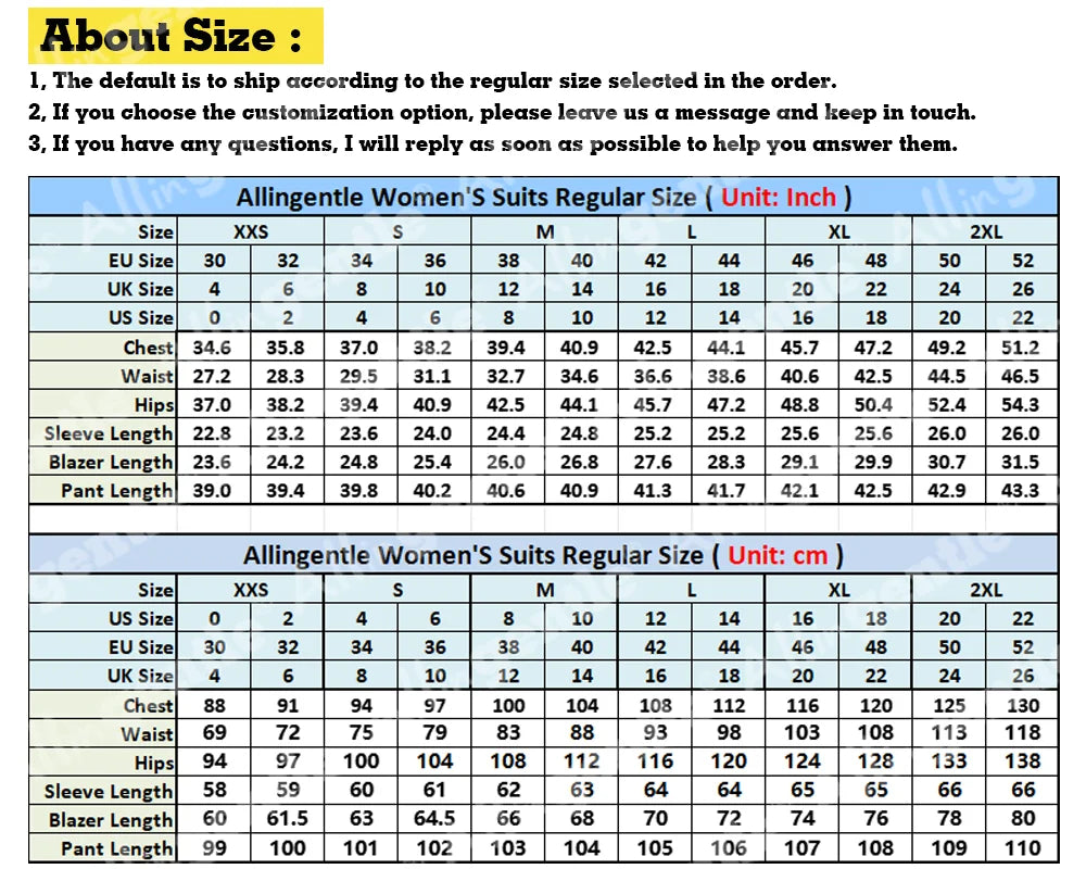 Allingentle Red PantSuit Women's 2 Piece Suit Set Elegant Pant Suit Set Business Party Blazer Office Work Outfits Customize